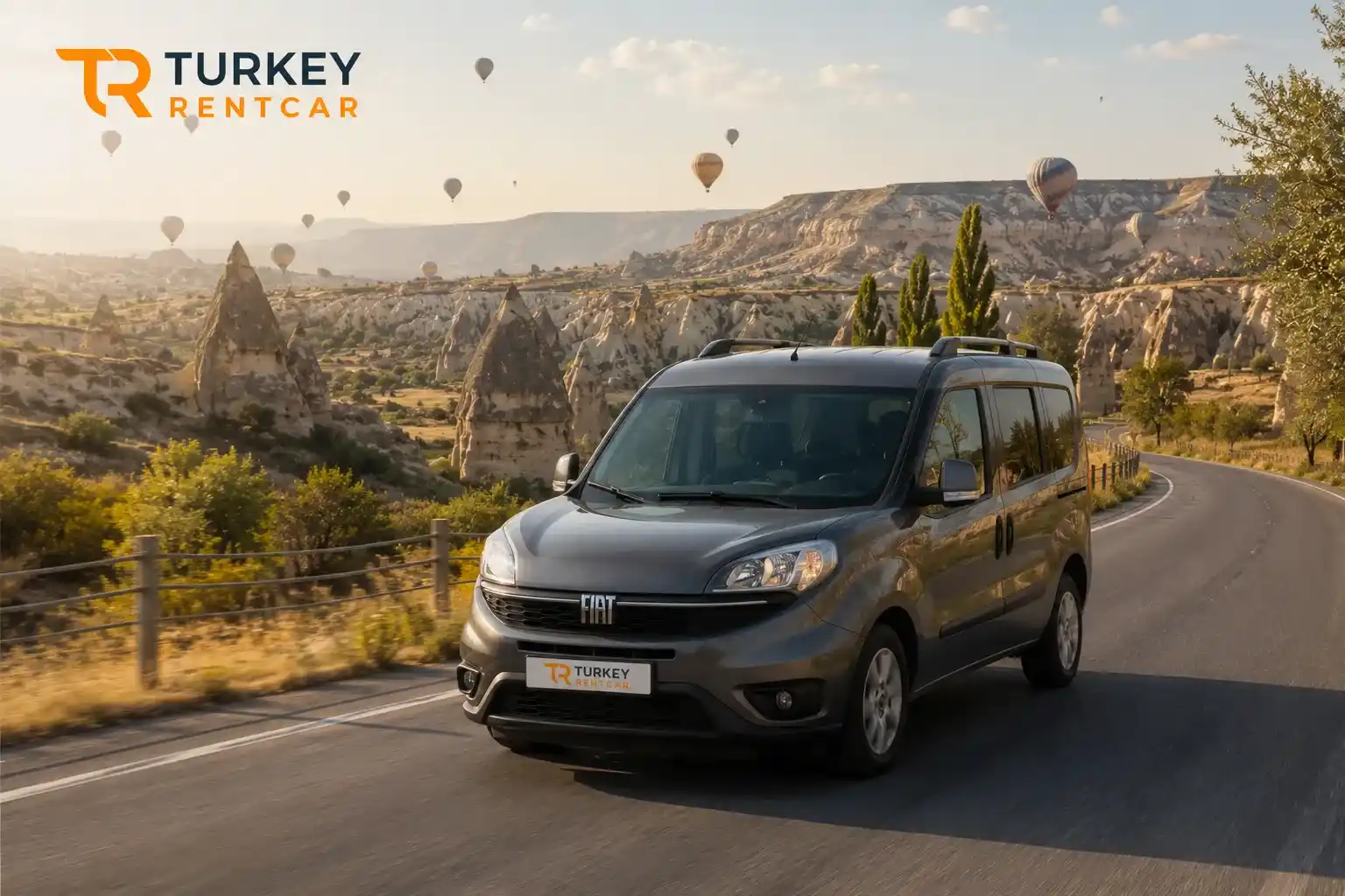Car driving on a scenic road in Cappadocia, Turkey