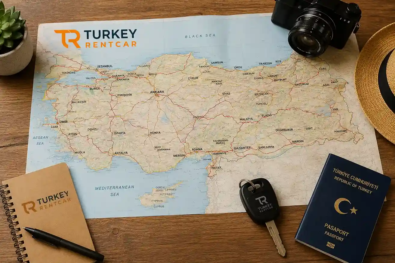 Road map of Turkey showing major highways and tourist routes